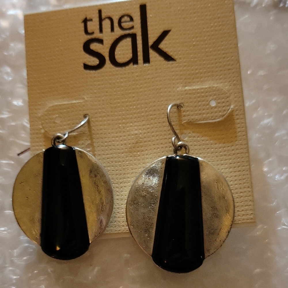 The Sak Round Accent Silver Black Earrings